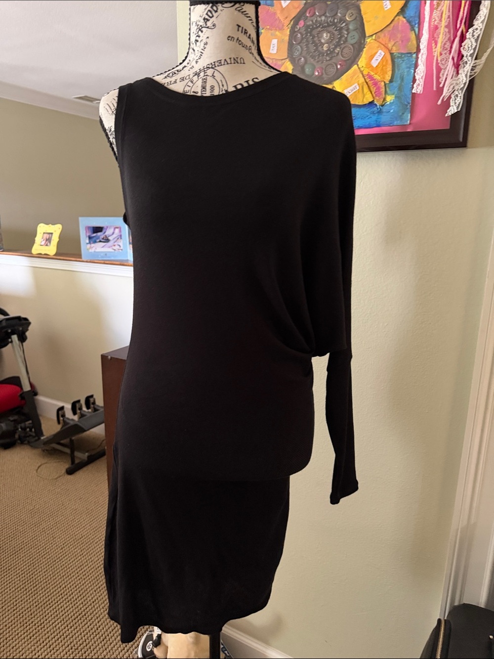 BCBGMaxAzria Black One-Shoulder Draped Dress